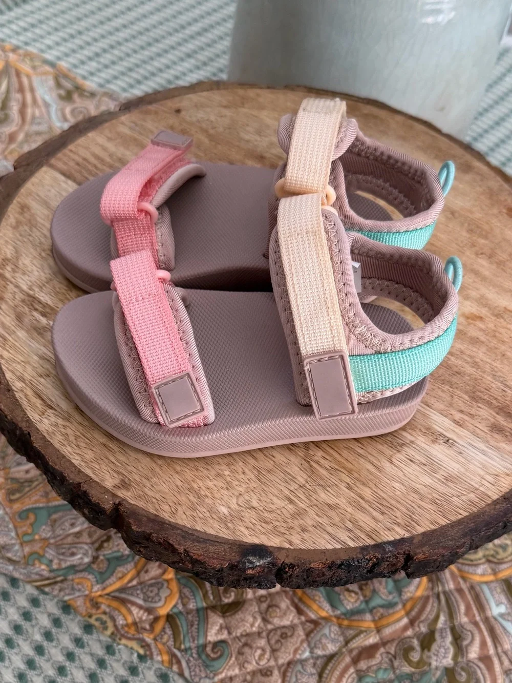 Old Navy Toddler Girls Double-Strap Sandals Size 6 Pink Teal